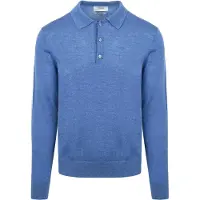 KING Essentials Den Robert langermet poloskjorte i merinoull, mellomblå Blå Størrelse