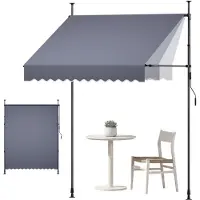 Vevor Manuell uttrekkbar markise, 200 cm utendørs uttrekkbar terrassemarkise solskjerm, høydejusterbar terrassedørvindutak med manuell sveiv for bakgård, hage, balkong, mørkegrå