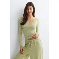 Gina Tricot  - Soft lace loungewear top - Langermede topper - Grønn - M - Dame