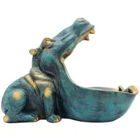 Semoic Hippopotamus Statue Home Resin Hippopotamus Figurine Fun Candy Dish,Key Bowl, Mouth Sculpture Table Art Decoration A