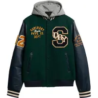 Superdry for man. M5012088A Hooded bomber jacket with green university badge (M), Casual, Wool