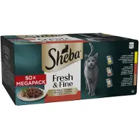 Sheba Multipack Fresh & Fine poser 50 x 50 g - med kylling, storfekjøtt og and i saus