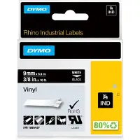Dymo Rhino Coloured Vinyl - Vinyl - permanet adhesiv - hvitt på svart - Rull (1 cm x 5,5 m) 1 kassett(er) tape - for ILP219 Rhino 1000, 4200, 5000, 5200, 6000 RhinoPRO 1000, 3000, 5000, 6000,