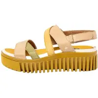 Art for woman. 1167611Z2003_0MU Brighton yellow leather sandals (41), 3 to 5 cm, Velcro, Casual, Multicolor