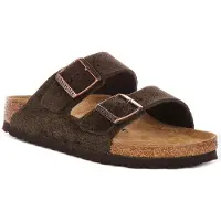 Birkenstock for woman. 1027083 Brown Arizona Leather Sandals (Narrow Fit) (42), Flat, Suede, Buckle, Casual