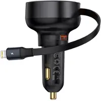 Baseus Enjoyment Pro 55W billader med uttrekkbar Lightning-kabel - svart