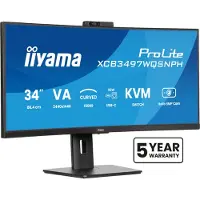 Iiyama ProLite XCB3497WQSNPH-B1 - LED-skjerm - kurvet - 34 (31.3 synlig) - 3440 x 1440 UWQHD @ 120 Hz - VA - 300 cd/m² - 3000:1 - 0.4 ms - 2xHDMI, DisplayPort, USB-C - høyttalere - matt svart