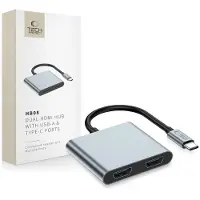 Tech-Protect HB08 4-in-1 USB-C + USB2.0 + 2 x HDMI 4K 60HZ Adapter - Grey USB-hub - USB 2.0 - 2 porter - Grå