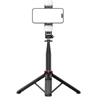 24hShop Selfie stick Selfie stick WC12YDS teleskopstativ 1,3 m i aluminium med dobbel lampe og telefonholder - svart
