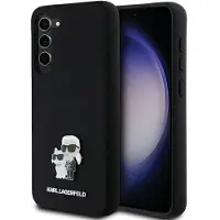 Karl Lagerfeld Silikon Karl&Choupette Metall Pin-etui for Samsung Galaxy S24+ - svart