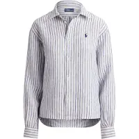 Ralph Lauren for woman. 211935130502 Short and wide linen shirt with white, blue checks (XL), Casual, Short sleeve