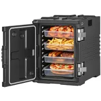 Vevor Isolert Matpanneholder, 90 L Ikke-elektrisk Matvarmer, med Hjul og Lås i 304 Rustfritt Stål, LLDPE Stabelbar Varmeboks, For Ulike Pannestørrelser (IKKE Inkludert), Passer til Catering, BBQ-Event