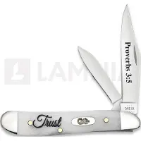 Case Cutlery Religious Sayings Embellished Smooth Natural Bone Peanut Trust pocket knife