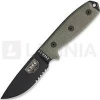ESEE Model 3, serrated, black/green, black plastic sheath, nylon sheath