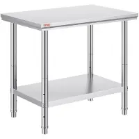 Vevor forberedelsesbord i rustfritt stål, 900x600x800 mm, 300 kg lastekapasitet, kraftig metallarbeidsbord med 3 justerbare høydenivåer, kommersiell arbeidsstasjon for kjøkken, garasje, restaurant, ba