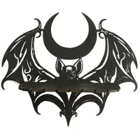 Torribaly Black Wooden Wall Shelf Gothic Bat Moon Profiling Hollow Pattern Floating Shelf Crystal Holder Goth Witch Room Decor