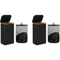 Torribaly 2X 110L Laundry Hamper with Handle and Lid,Collapsible Basket Organizer with Removable Inner Bag for Clothes Toys Black