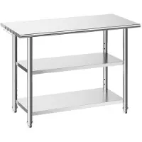 Vevor arbeidsbord i rustfritt stål, 61x122 cm matlagingsbord med 2 hyller, arbeidsstasjon for storkjøkken, kraftig arbeidsbord i metall, for restaurant, hjem, hotell, garasje, utendørs