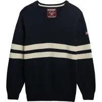 Superdry for woman. W6110670A Oversized navy striped V-neck jumper (XS), Casual, Cotton, Long sleeve