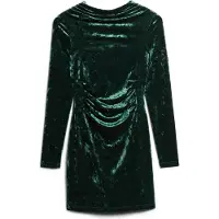 Superdry for woman. W8011367A Green long-sleeved velvet dress (L), Party, Polyester, Long sleeve