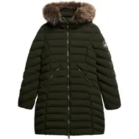 Superdry for woman. W5011789A Fuji mid-length hooded coat with green faux fur trim (XS), Casual, Recycled Polister, Sustainable