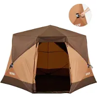 Vevor campingtelt, 6-personers pop-up-telt med regntrekk og store nettingvinduer, 60 sekunders enkel oppsett, bærbart vanntett hyttetelt med bæreveske for familie utendørs camping og fotturer