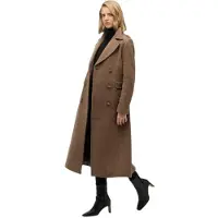 Superdry for woman. W5011889A Brown double-breasted wool-blend coat (M), Casual, Classic