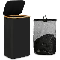 Torribaly 110L Laundry Hamper with Handle and Lid,Collapsible Basket Organizer with Removable Inner Bag for Clothes Toys Black