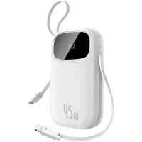 Baseus EnerFill FC31 20000mAh 45W Powerbank with Digital Display and 2 Built-in Cables (USB-C + Lightning) - White - 20000 mAh