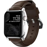 Nomad Traditional Band - lærrem for Apple Watch 46mm/49mm, Horween-lær (rustikk brun, sølvfarget maskinvare)