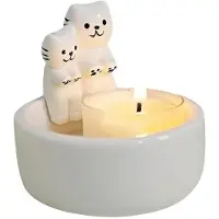 Torribaly Ceramic Cat Candlestick Cute Grille Cat Aromatherapy Candlestick Living Room Desktop Decoration Birthday Gift Ornament