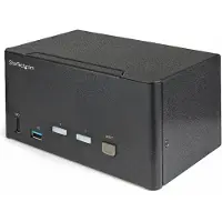 StarTech.com Startech 2 Port Triple Monitor DisplayPort KVM Switch, 4K 60Hz UHD HDR, Desktop 4K DP 1.2 KVM with 2 Port USB 3.0 Hub (5Gbps) & 4x USB 2.0 HID Ports, Audio, Hotkey Switching, TAA - Keyboard/Video/Mou