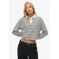 Superdry for woman. W6012175A Stripe Rugby beige polo shirt (L), Casual, Cotton, Long sleeve