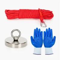 Stanlord Fiskemagnet 340 kg trekkstyrke inkl. anti-slip hansker og kraftig 20 meter tau med karabinkrok