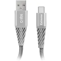 SBS TECABLEUNRETCK, 1,5 m, USB A, USB C, Sølv