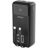 24hShop Powerbank 30000 mAh med hurtiglading og integrerte kabler – svart