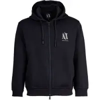 Armani Exchange for man. XM000371AF10818UB101 Full zip hooded sweatshirt in navy laminated stretch cotton-polyester with stretch hood an