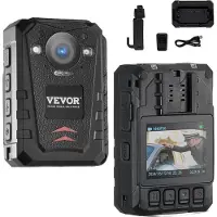 Vevor 1440P HD politikroppskamera, 64 GB kroppskamera med lyd- og videoopptak, innebygd 3500 mAh batteri, 2,0" LCD, infrarødt nattsyn, vanntett GPS personlig kroppskamera for politi
