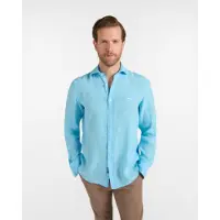 HARMONT & BLAINE for man. CRQ001012833I Turquoise plain pure linen shirt (XXL), Casual, Classic, Long sleeve