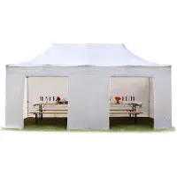 TOOLPORT 3x6 m stål, pop up partytelt, 4 sidepaneler, hvit