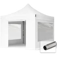TOOLPORT 3x3 m stål, pop up partytelt, 4 sidepaneler, hvit