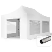 TOOLPORT 3x6 m stål, pop up partytelt, 4 sidepaneler, hvit