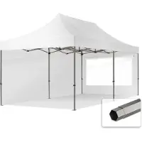 TOOLPORT 3x6 m stål, pop up partytelt, 2 sidepaneler, hvit