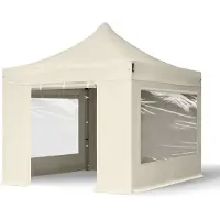 TOOLPORT 3x3 m stål, pop up partytelt, 4 sidepaneler, creme