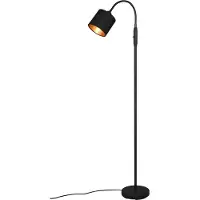 TRIO Tommy gulvlampe, svart/gull, høyde 130 cm, metall/stoff