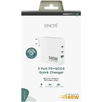Sinox beslag Sinox PRO-lader 230 V 140 W 2x USB-C 1x USB-A, hvit