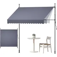 Vevor Manuell uttrekkbar markise, 250 cm utendørs uttrekkbar terrassemarkise solskjerm, høydejusterbar terrassedørvindutak med manuell sveiv for bakgård, hage, balkong, mørkegrå