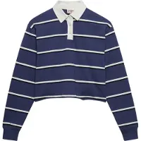Superdry for woman. W6012175A Stripe Rugby navy polo shirt (M), Casual, Cotton, Long sleeve