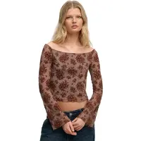 Superdry Flocked Mesh Langarmet T-skjorte