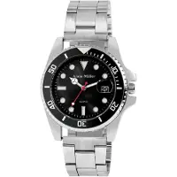 Alain Miller Herreklokke 39 mm med svart urskive og stållenke – Sølv/svart
